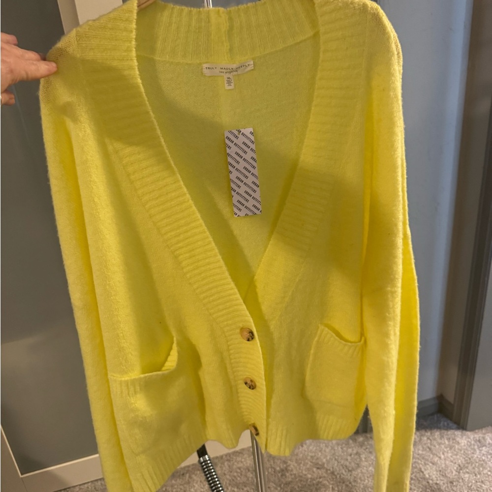 Truly Madly Deeply neon yellow cardigan sold by Urban Outfitters - NWT
